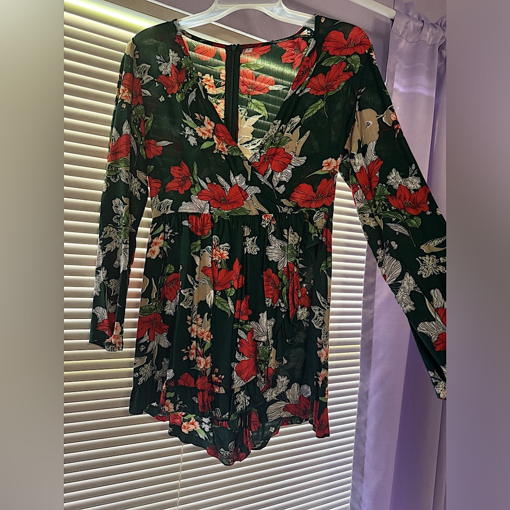 Green & Red Flower Romper-NBW